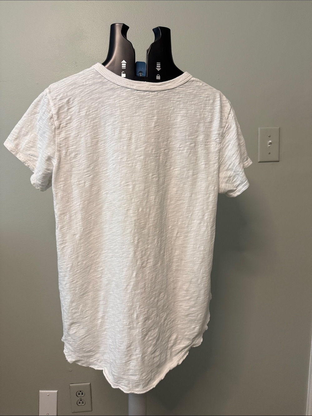 Women's White V-Neck Tee with Blue and Yellow Stripe - Picture 3 of 4
